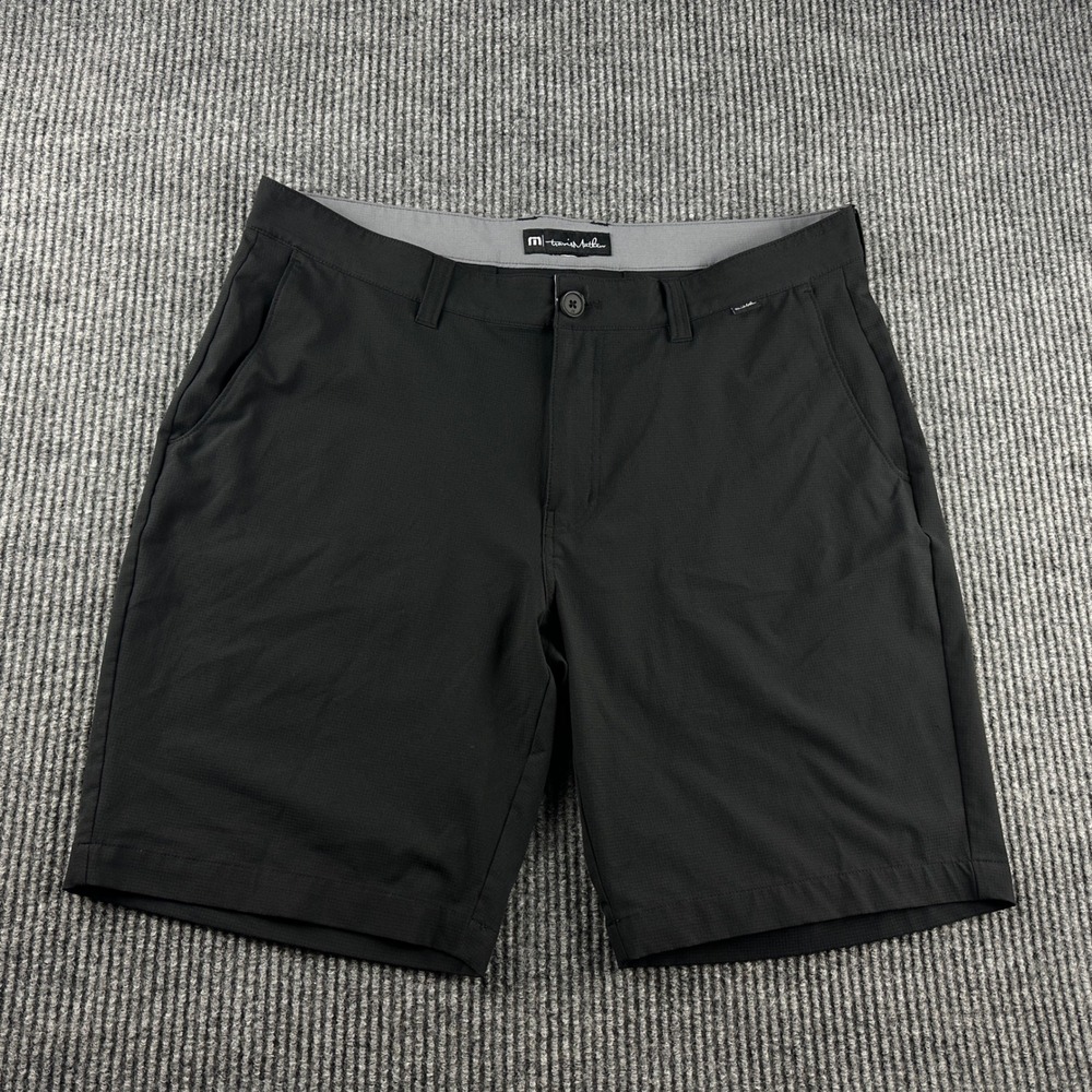TravisMathew Mens Black Golf Shorts Micro Check Performance Textured 34